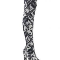 Pleaser USA Flamingo-3000DP 8inch Thigh High Pleaser Boots - Money Print