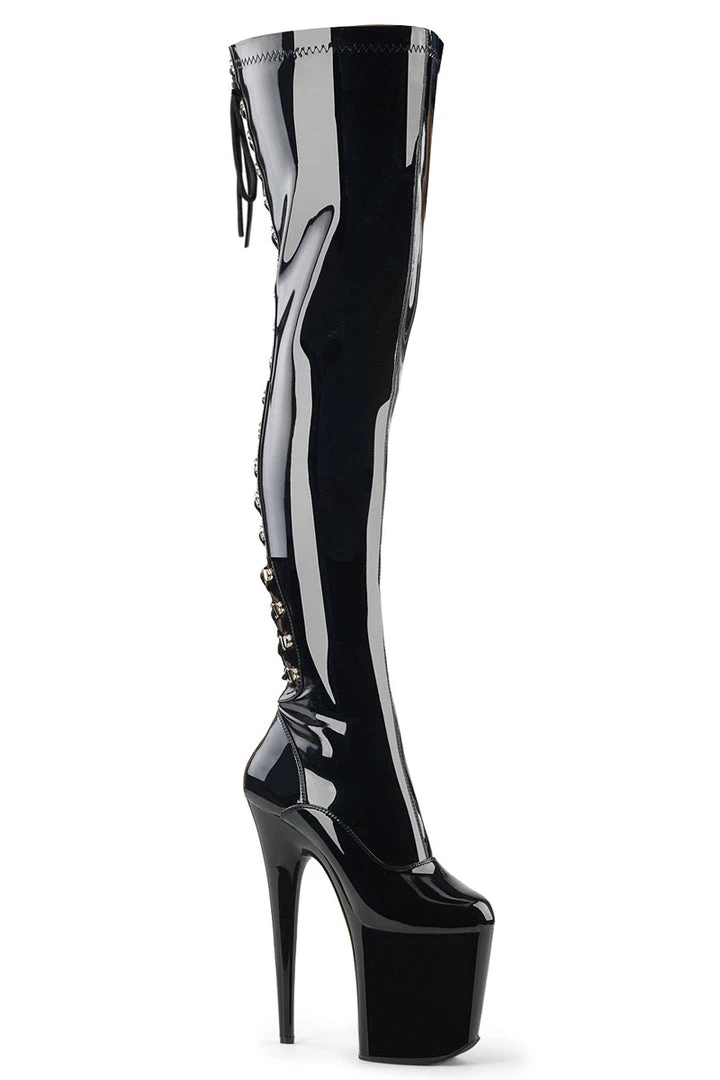 Pleaser USA Flamingo-3063 8inch Thigh High Pleaser Boots - Patent Black Shoes 1 Pleaser USA Flamingo-3063 8inch Thigh High Pleaser Boots - Patent Black Shoes