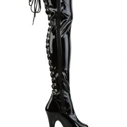 Pleaser USA Flamingo-3063 8inch Thigh High Pleaser Boots - Patent Black Shoes