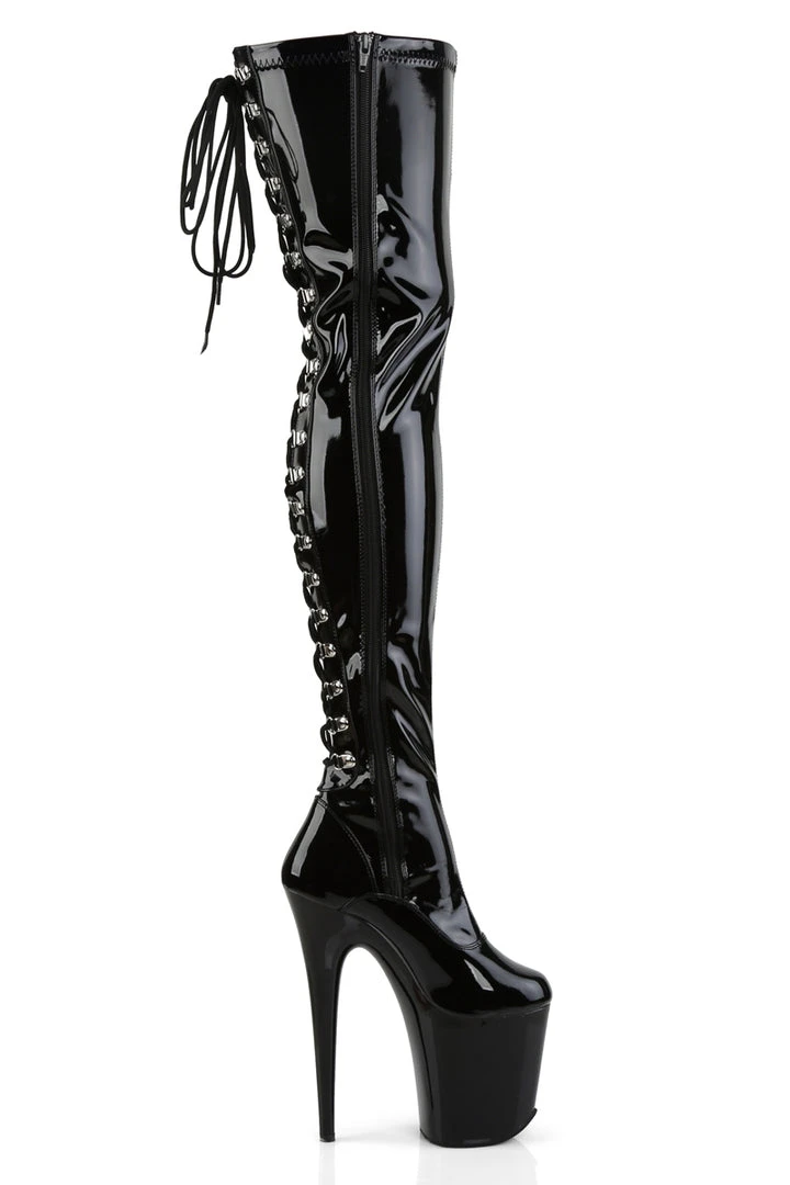 Pleaser USA Flamingo-3063 8inch Thigh High Pleaser Boots - Patent Black Shoes 2 Pleaser USA Flamingo-3063 8inch Thigh High Pleaser Boots - Patent Black Shoes