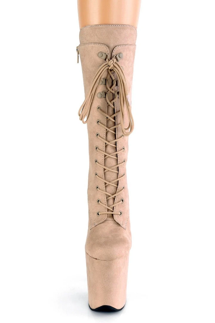 Pleaser USA Flamingo-1050FS Faux Suede 8inch Pleaser Boots - Beige 2 Pleaser USA Flamingo-1050FS Faux Suede 8inch Pleaser Boots - Beige