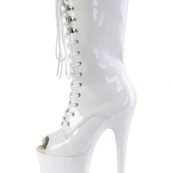 Pleaser USA Flamingo-1051 8inch Peep Toe Pleaser Boots - Patent White Shoes