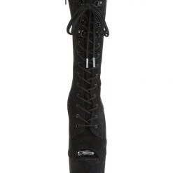 Pleaser USA Flamingo-1051FS Faux Suede 8inch Peep Toe Pleaser Boots - Black Shoes