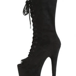 Pleaser USA Flamingo-1051FS Faux Suede 8inch Peep Toe Pleaser Boots - Black Shoes