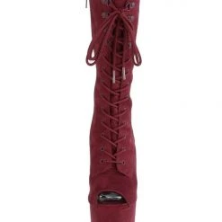 Pleaser USA Flamingo-1051FS Faux Suede 8inch Peep Toe Pleaser Boots - Burgundy Shoes
