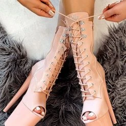 Hella Heels LipKit Open Toe 8inch Boots - Dream On Shoes