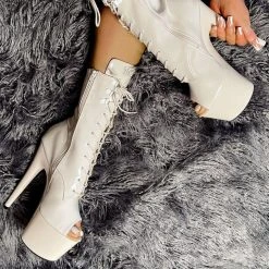 Hella Heels LipKit Open Toe 7inch Boots - No Angel Shoes