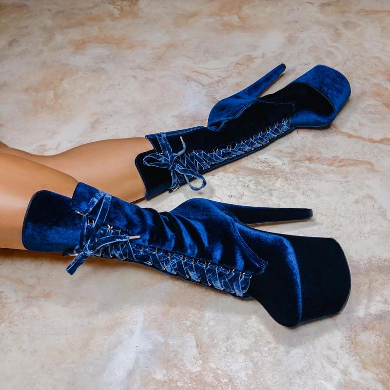 Hella Heels BabyDoll Velvet 7inch Boots - Old Money Shoes 3 Hella Heels BabyDoll Velvet 7inch Boots - Old Money Shoes