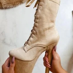 Hella Heels High BabyDoll 7inch Boots - Sand