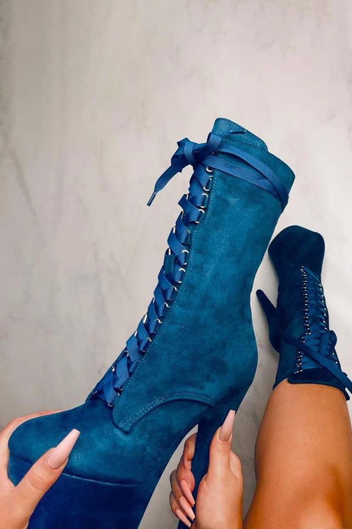 Hella Heels High BabyDoll 7inch Boots - Teal 1 Hella Heels High BabyDoll 7inch Boots - Teal