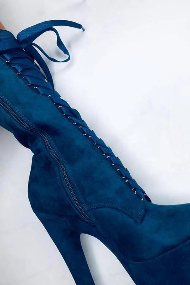 Hella Heels High BabyDoll 7inch Boots - Teal 2 Hella Heels High BabyDoll 7inch Boots - Teal