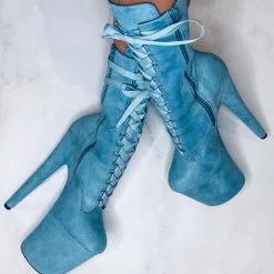 Shoes Hella Heels High BabyDoll 8inch Boots - Baby Blue
