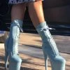 Shoes Hella Heels High BabyDoll 8inch Boots - Baby Blue