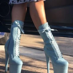 Shoes Hella Heels High BabyDoll 8inch Boots - Baby Blue