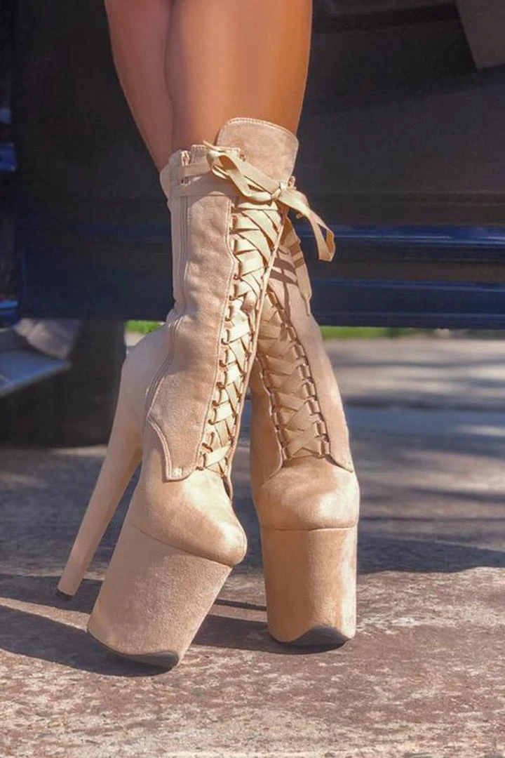 Hella Heels High BabyDoll 8inch Boots - Sand 2 Hella Heels High BabyDoll 8inch Boots - Sand