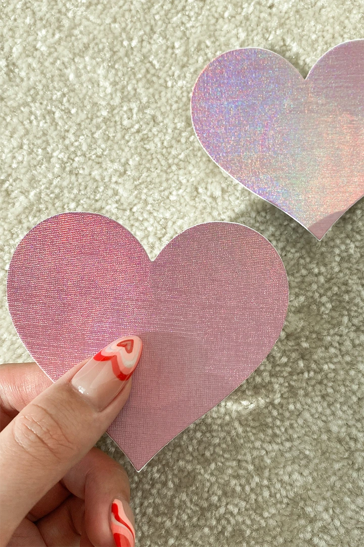 Naughty Thoughts Heart Pasties (5 Pairs) - Holographic Pink 1 Naughty Thoughts Heart Pasties (5 Pairs) - Holographic Pink