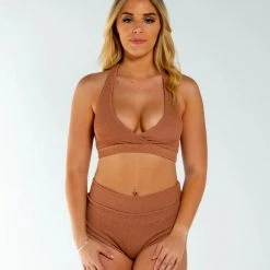New In AMBR Designs Waffle Halter Top - Sand
