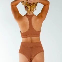 New In AMBR Designs Waffle High Waist Shorts - Sand