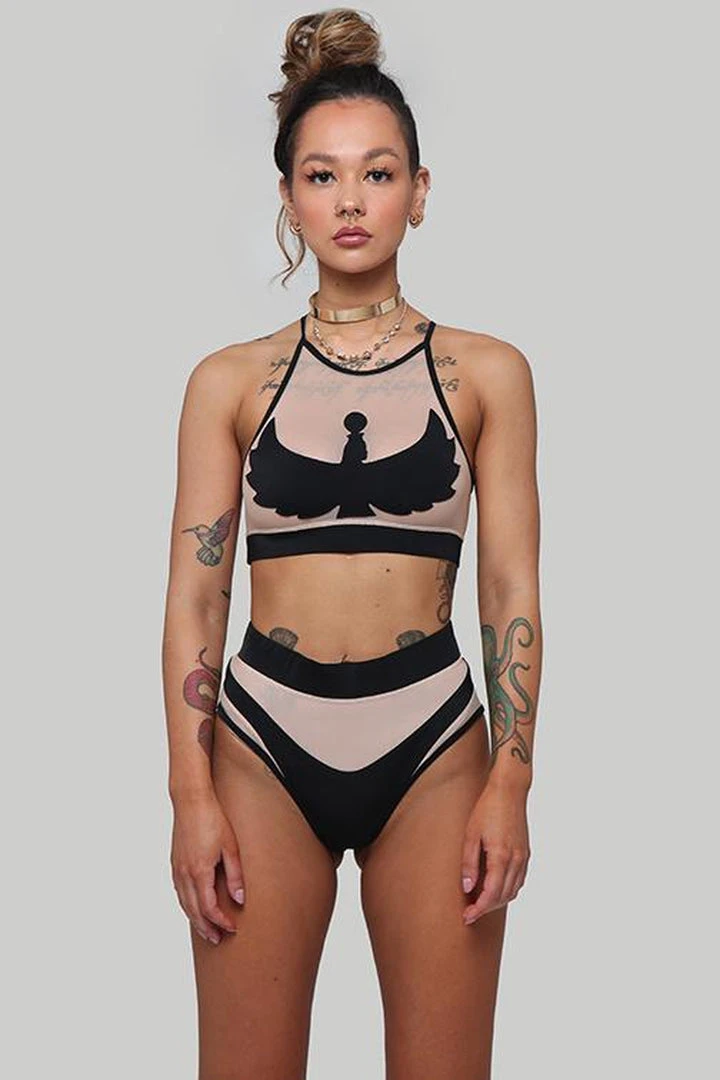 Creatures Of XIX I S I S High Waisted Bottoms - Black With Sand Mesh 1 Creatures Of XIX I S I S High Waisted Bottoms - Black With Sand Mesh