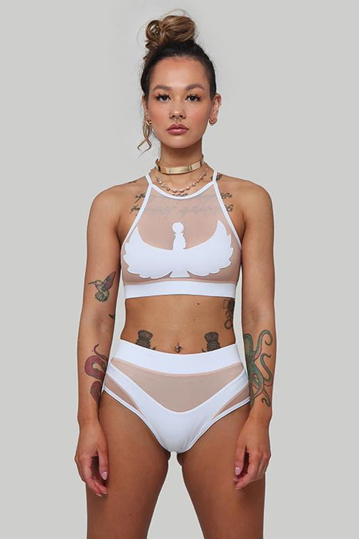 Creatures Of XIX I S I S High Waisted Bottoms - White With Sand Mesh Shorts 3 Creatures Of XIX I S I S High Waisted Bottoms - White With Sand Mesh Shorts