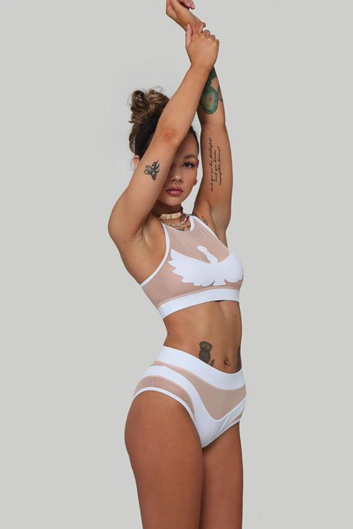 Creatures Of XIX I S I S High Waisted Bottoms - White With Sand Mesh Shorts 1 Creatures Of XIX I S I S High Waisted Bottoms - White With Sand Mesh Shorts