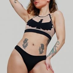 All Pole Wear Creatures Of XIX I S I S Halter Top - Black With Sand Mesh