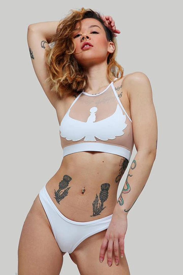 Creatures Of XIX I S I S Halter Top - White With Sand Mesh All Pole Wear 6 Creatures Of XIX I S I S Halter Top - White With Sand Mesh All Pole Wear