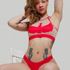 Creatures Of XIX I S I S Halter Top - Red With Sand Mesh All Pole Wear