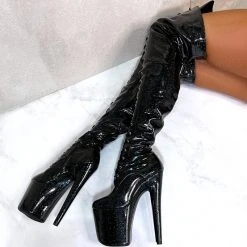 New In Hella Heels The Glitterati Thigh High 8inch Boots - Sin City