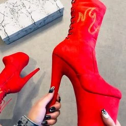 Shoes Hella Heels HellGirl 8inch Boots - Red/Yellow