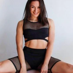 Exo Wear Back Strap Top - Black Fishnet All Pole Wear