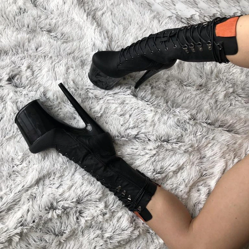 Hella Heels Black Denim Boots - 8inch 2 Hella Heels Black Denim Boots - 8inch