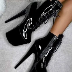 Hella Heels LipKit 8inch Ankle Boots - Black Beatles