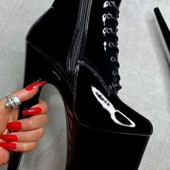 Hella Heels LipKit 8inch Ankle Boots - Black Beatles