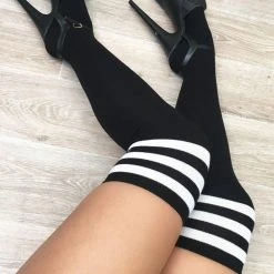 Lunalae Thigh High Socks - Black/white