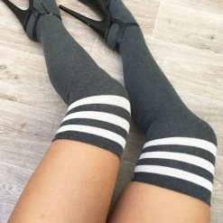 Lunalae Thigh High Socks - Charcoal/White