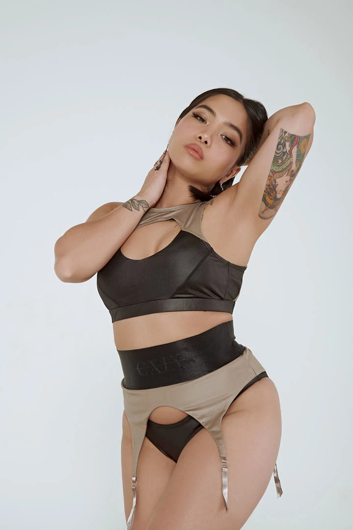 Creatures Of XIX Snatched Garter Bottom - Black/Mink All Pole Wear