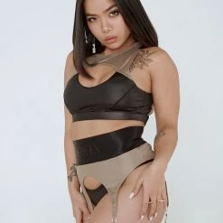 Creatures Of XIX Snatched Garter Bottom - Black/Mink All Pole Wear