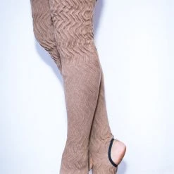 Rolling Cable Knit Thigh High Leg Warmers With Stirrups - Oatmeal Accessories