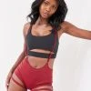 All Pole Wear Lunalae Zena Garter Overall Sling Bottoms - Wine