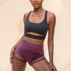 Lunalae Lure You High Waisted Garter Shorts - Recycled Mulberry