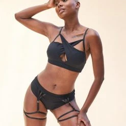 Lunalae Olivia Low Waist Garter Shorts - Recycled Black