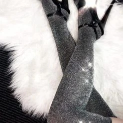 Lunalae Lurex Thigh High Socks - Black