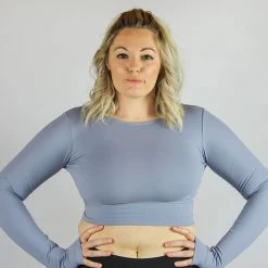 Olra Activewear Long Sleeve Crop Top - Sky Grey