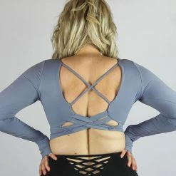 Olra Activewear Long Sleeve Crop Top - Sky Grey