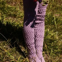 Rolling Cable Knit Thigh High Leg Warmers With Stirrups - Lavender Accessories
