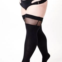 Rolling Over The Knee Transparent Banded Socks - Black (3 Sizes Available) Accessories