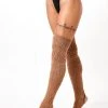 Rolling Cable Knit Thigh High Leg Warmers With Stirrups - Terra Accessories