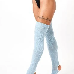 Accessories Rolling Cable Knit Thigh High Leg Warmers With Stirrups - Ocean