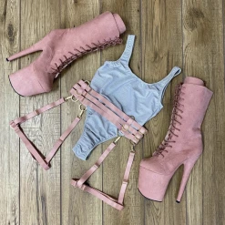 Pleaser USA Flamingo-1050FS Faux Suede 8inch Pleaser Boots - Baby Pink Shoes